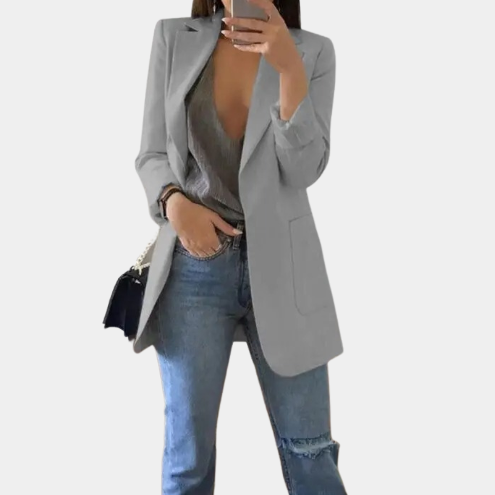 "Bella avslappet sommerblazer for kvinner i khaki, enkel knappelukking, klassisk og elegant design for stil og komfort."