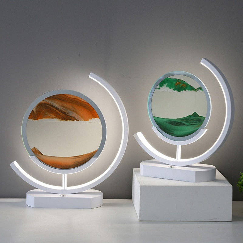 Bevegelig sandbordlampe. Visuell effekt av dynamisk sandkunst for en avslappende og unik opplevelse.