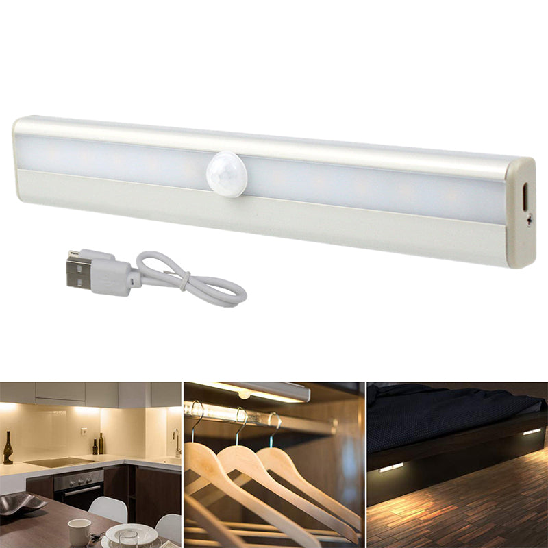 "Bevegelses-sensor LED skaplys, induksjonsdrevet, hvitt, enkel magnetisk installasjon, perfekt for hjemmets interiør."