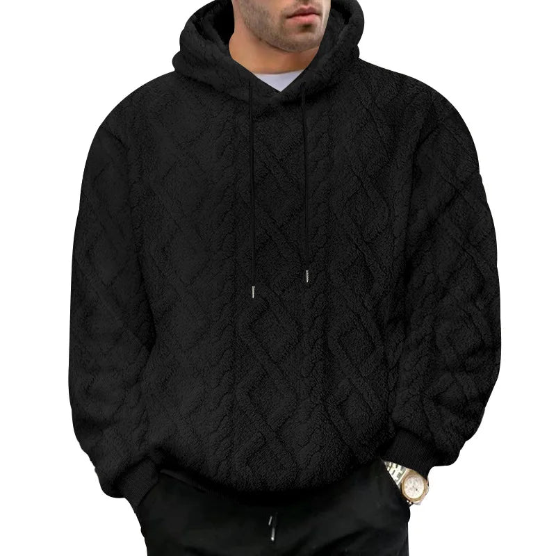 Komfortabel brun jacquard hettegenser for menn, en moderne pullover stil.