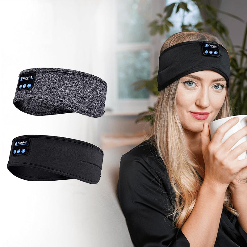 "Blå Bluetooth sports hodebånd, trådløs musikk, komfortabel passform, perfekt for trening og daglig bruk, sidevisning."