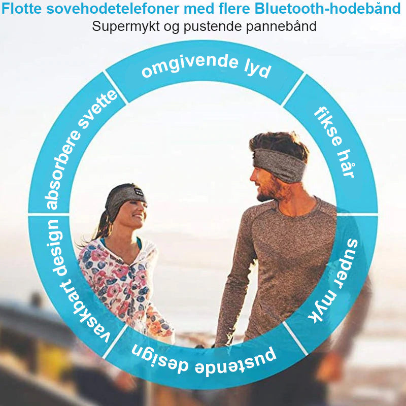 "Blå Bluetooth sports hodebånd, trådløs musikk, komfortabel passform, perfekt for trening og daglig bruk, sidevisning."