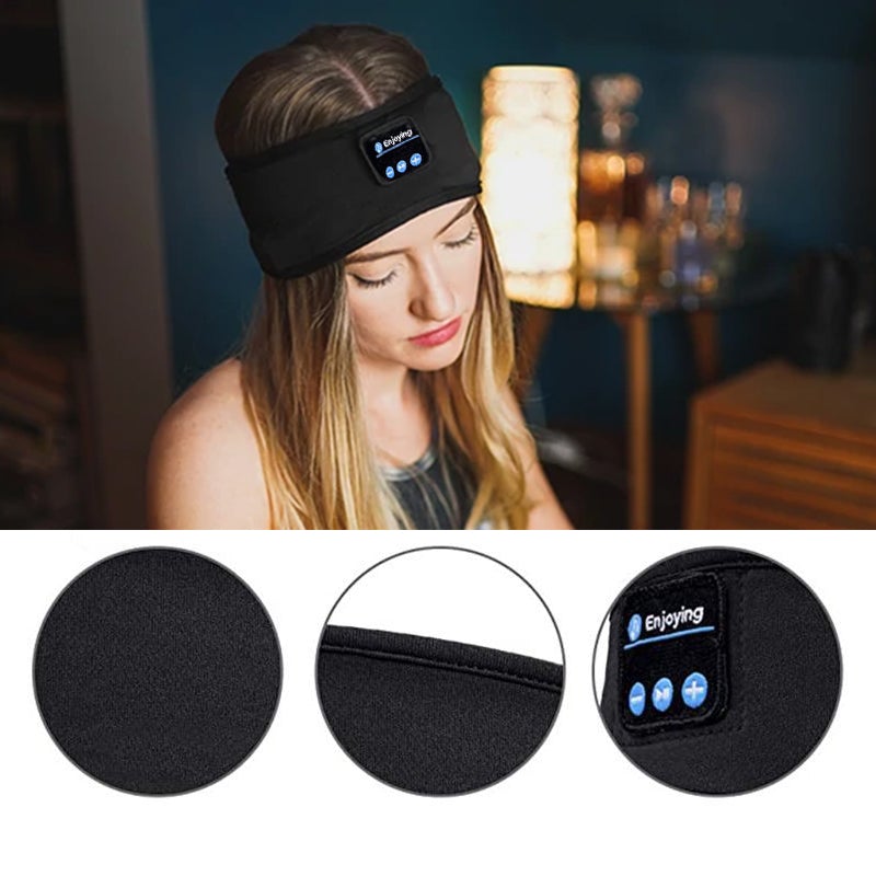 "Blå Bluetooth sports hodebånd, trådløs musikk, komfortabel passform, perfekt for trening og daglig bruk, sidevisning."