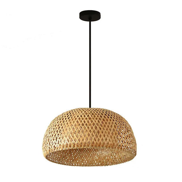 Boho hengelampe i naturlige materialer for koselig stuebelysning, skaper varm atmosfære i hjemmet.
