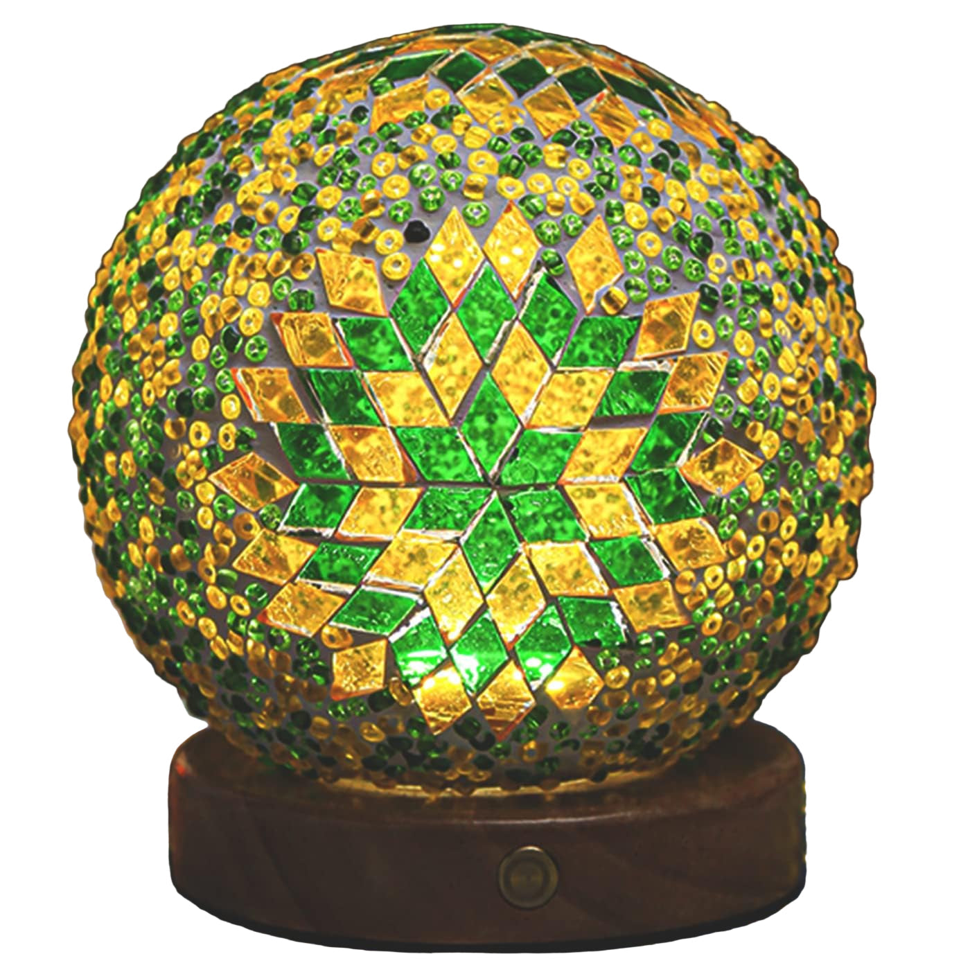 Boho mosaikk nattlampe med varmt stemningslys for soverom og interiør. Fargerik bordlampe, USB-drevet.