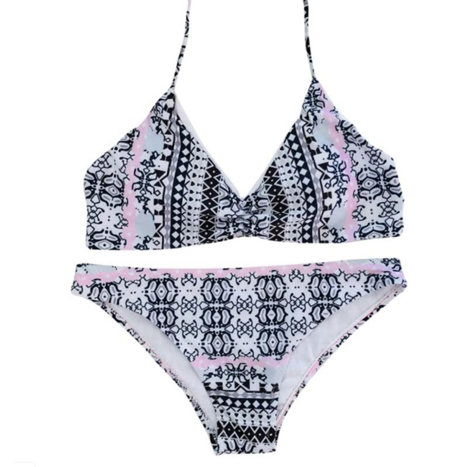 Boho retro bikinitopp for kvinner, push-up, med bohemsk mønster for strand og sommer, lav midje