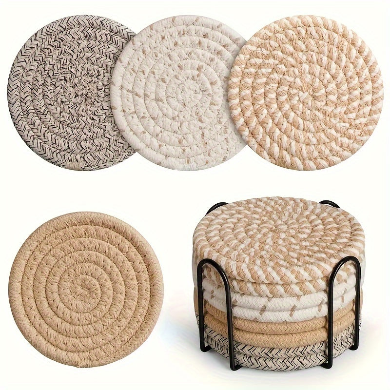 Boho underlag sett, 8 vevde bordbrikker for stilfull borddekking. Naturlig innredning til hjemmet.