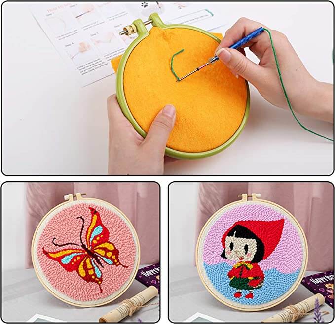 Håndarbeidssett for avslappende broderi og punch needle-teknikker, ideelt for hobby.