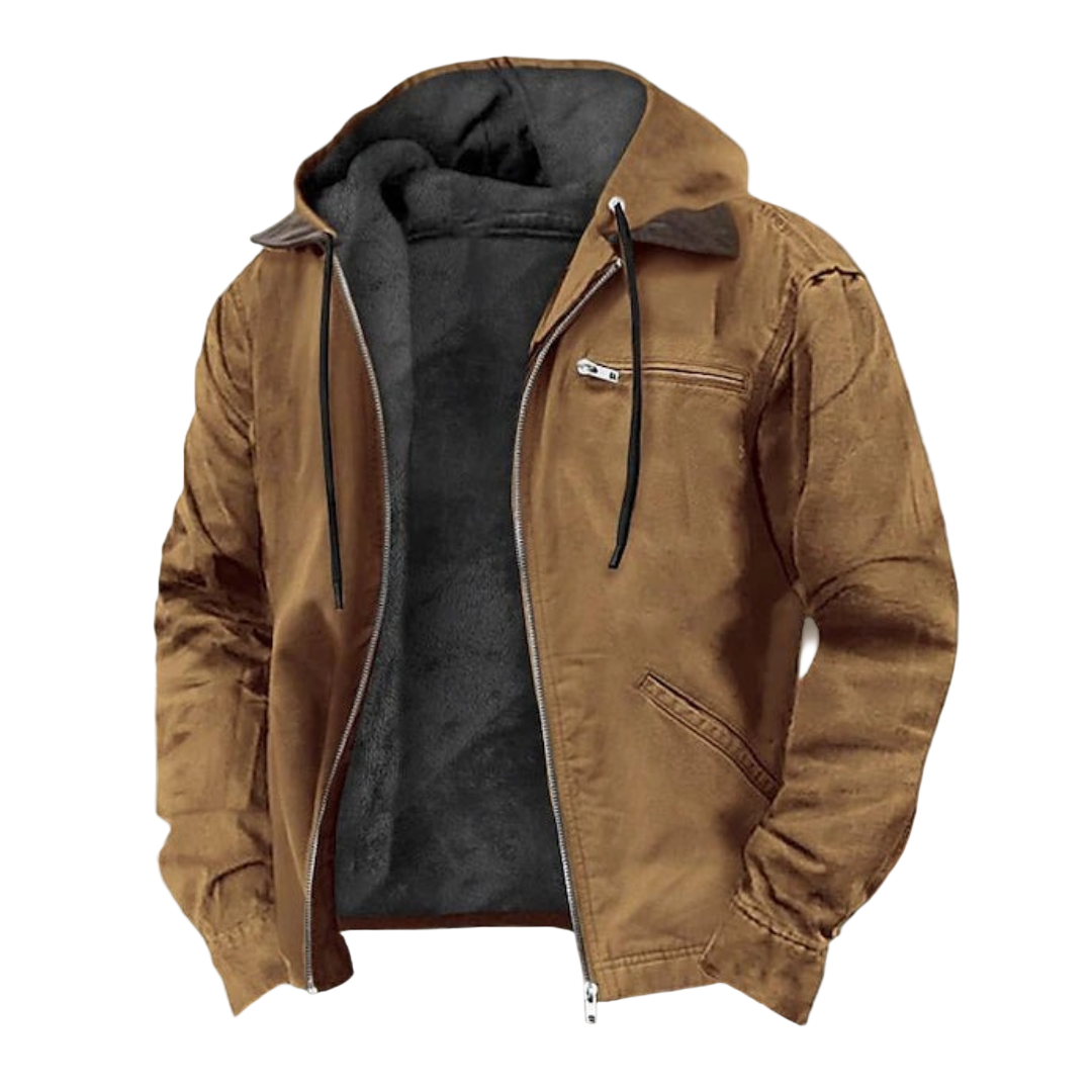 Brun herre vinterjakke med hette, pustende design, for casual bruk