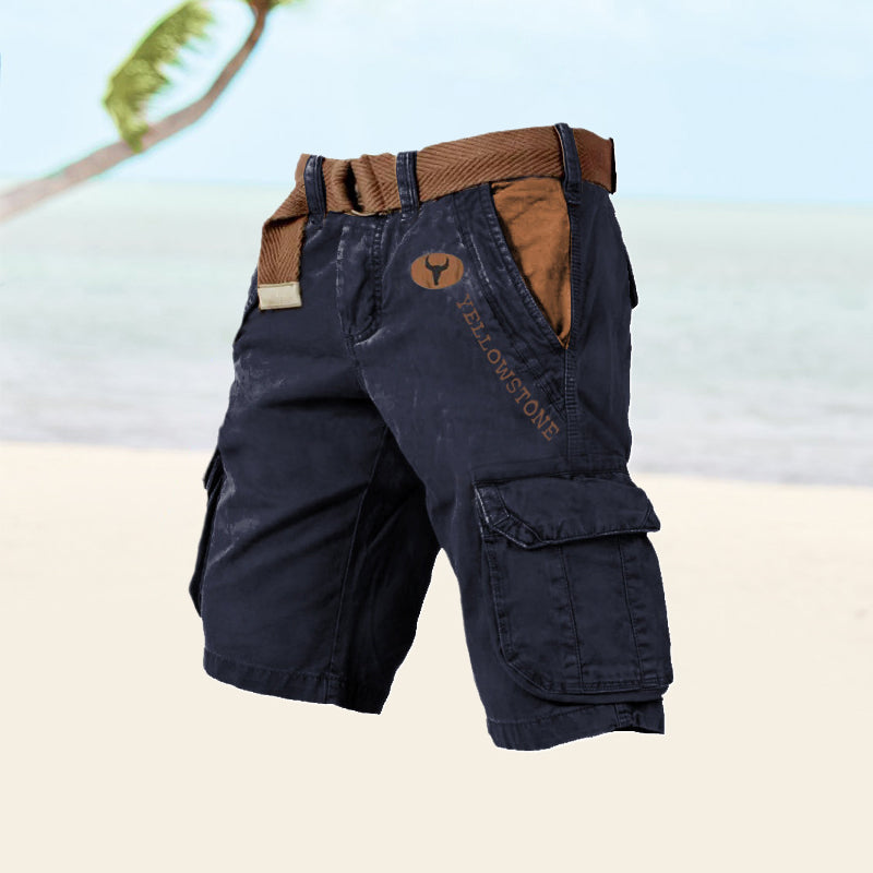 "Cargo shorts for menn i solbrun farge med flere praktiske lommer, slitesterk og stilren for en aktiv livsstil."