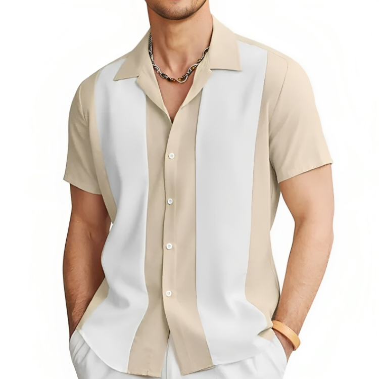 Pustende polyester herreskjorte for menn. Komfortabel casual sommerskjorte, ideell for fritid og varme dager.