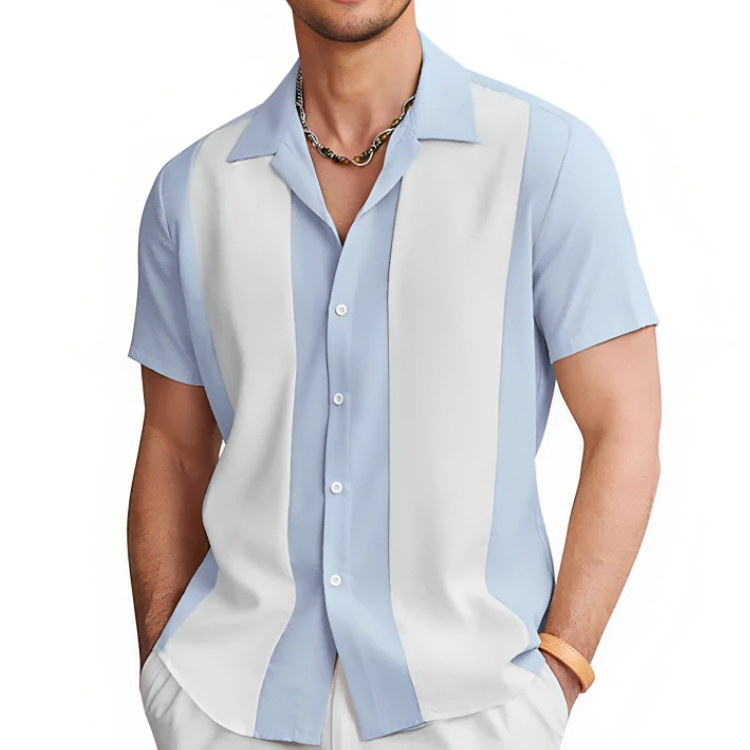 Moderne herreskjorte i pustende polyester. Komfortabel casual sommerskjorte, perfekt for fritid og strandbruk.