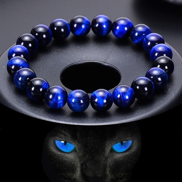 Healing blå tigerøye armbånd, krystall smykke for ro og beskyttelse til kvinner.