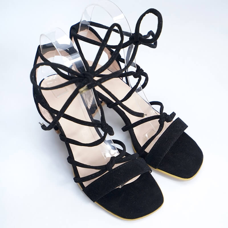 Dame Gladiator-sandaler med snøring i svart, høy hæl, for sommersko og mote.