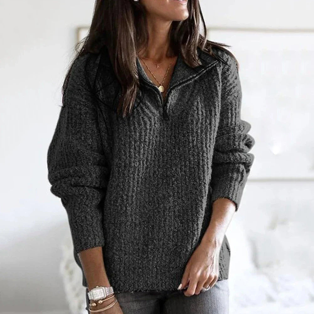 Hverdagslig dame glidelåsgenser, løs og komfortabel. En moderne pullover for kvinnemote hele året.