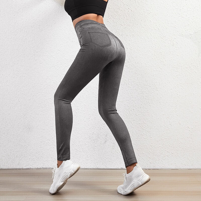 Allsidige dame jeans-leggings for hverdag og fest. Høy midje, komfort og slankende effekt.