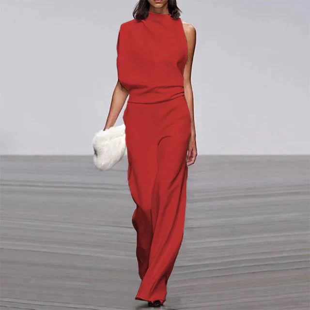 Myk, komfortabel dameoverall med løs passform. Ermeløs jumpsuit for sommerbruk, elegant og ensfarget.