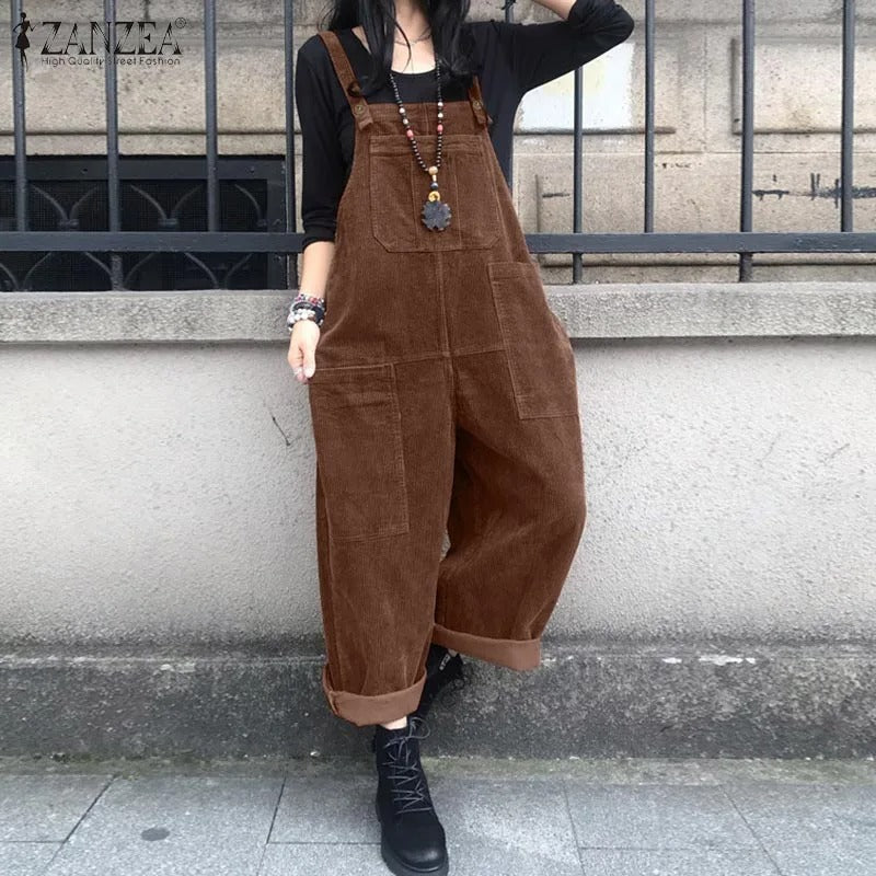 Myk og trendy dame jumpsuit med vide ben og justerbare stropper, allsidig og stilig.