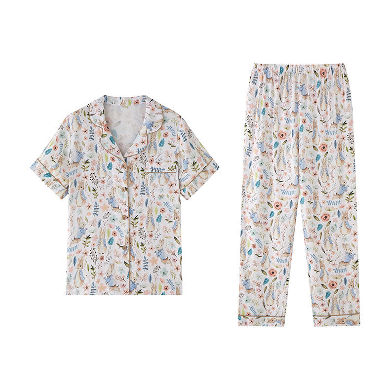 "Dame pyjamas sett med botanisk mønster, pustende stoff og elastisk midje for maksimal komfort og stil."