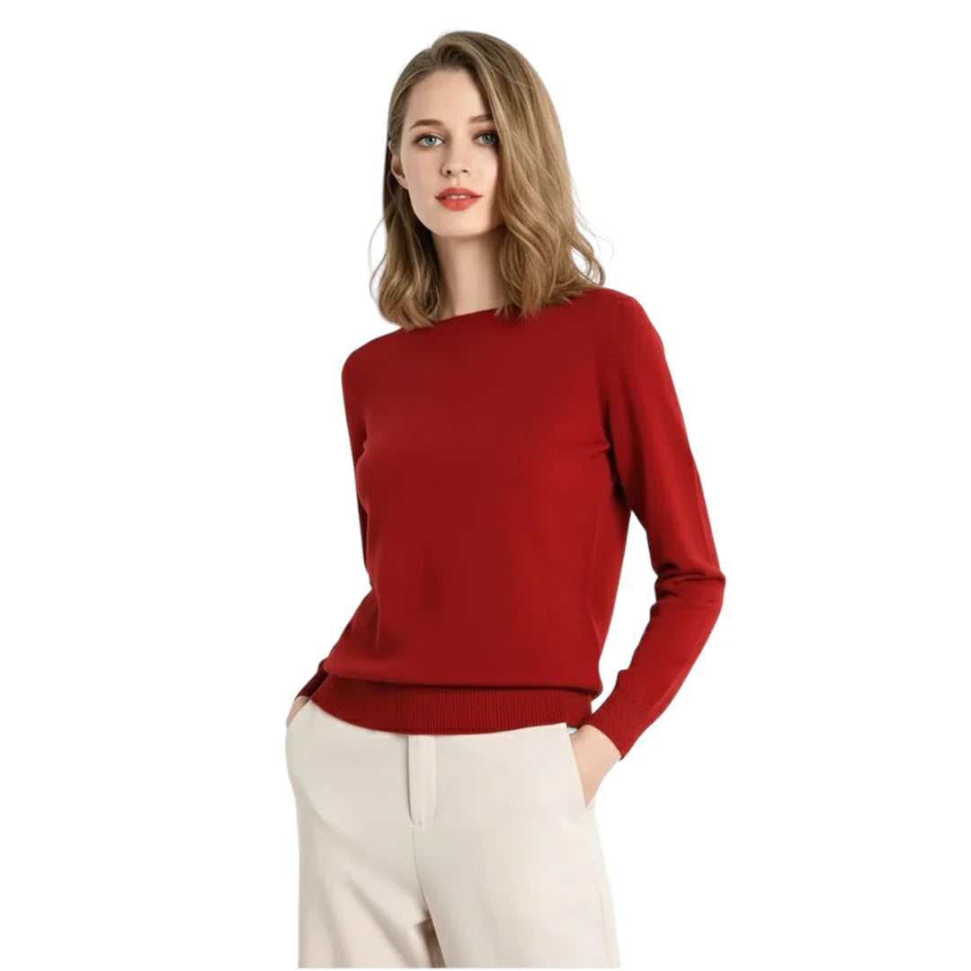 Behagelig langermet pullover til dame i strikket utførelse, rund hals for optimal komfort