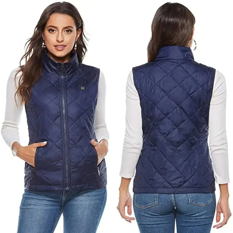 Dame Varmecode 9-soners vest, justerbar varme, svart, perfekt for vinterbekledning utendørs.