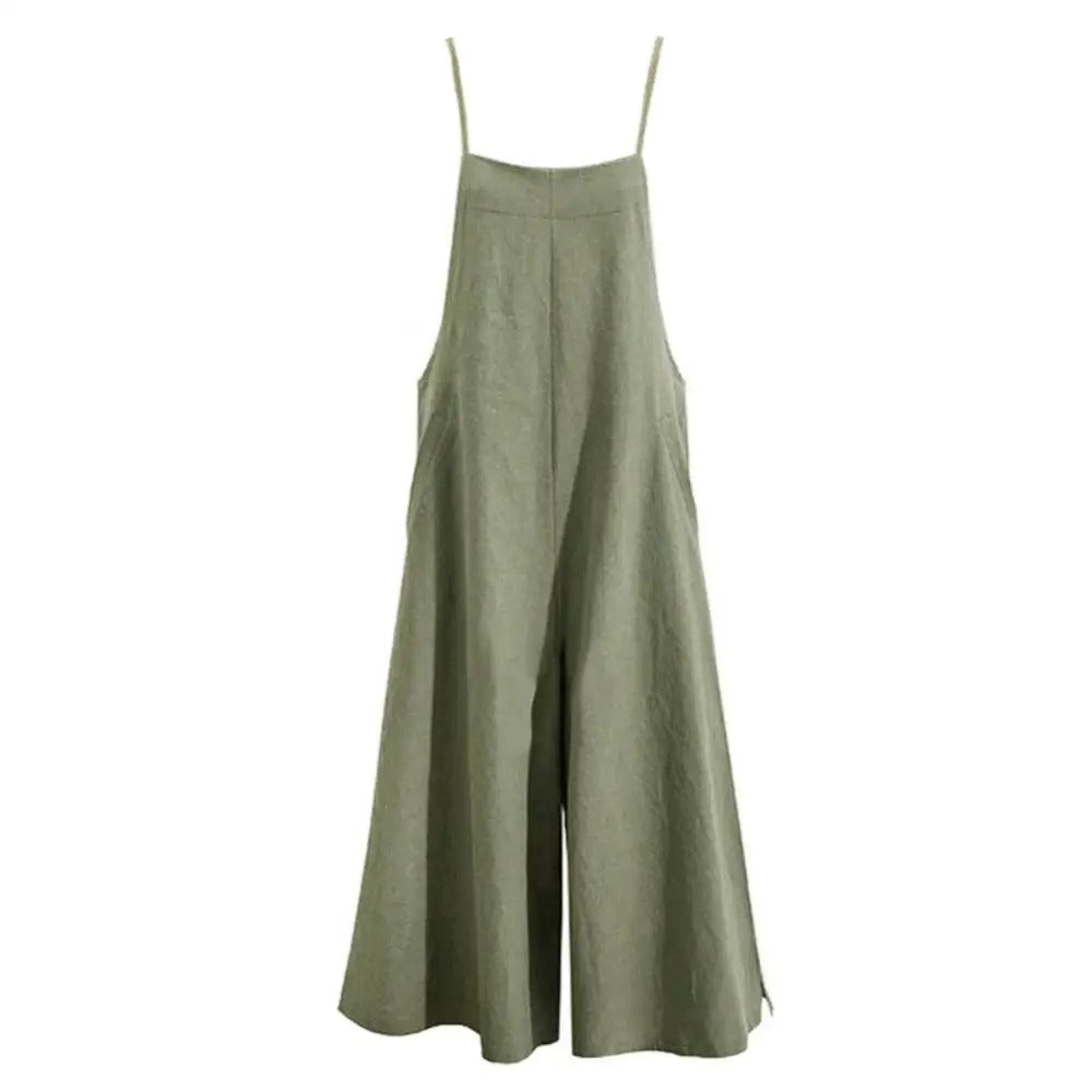 Sommerlig dameoverall, ermeløs og løs passform. Ideell for ferie og casual dager. Komfortabel med vide ben.