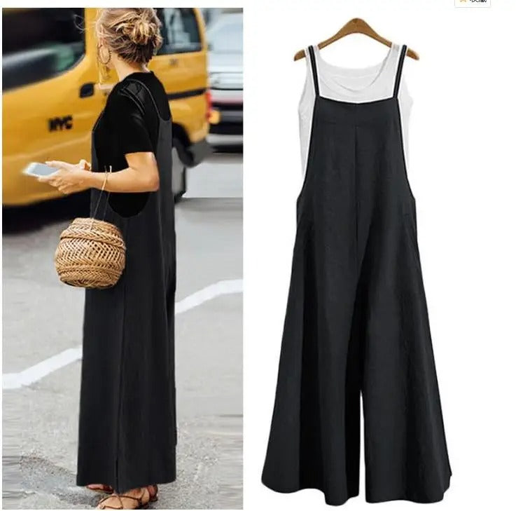 Lett og luftig damejumpsuit, ermeløs. Løs passform med vide ben, perfekt for sommer og hverdag.