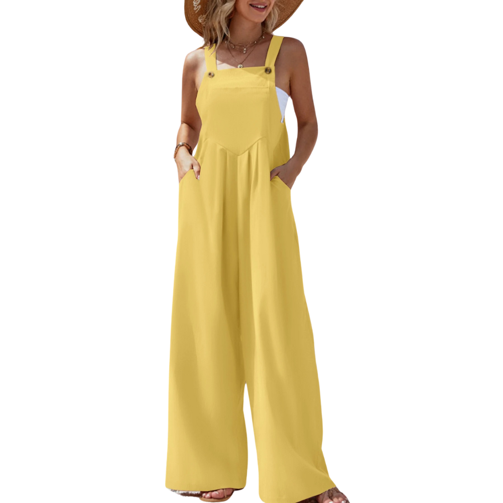 Damejumpsuit med brede bukseseler, løs passform, komfortabel for sommerdager og hverdagsmote.