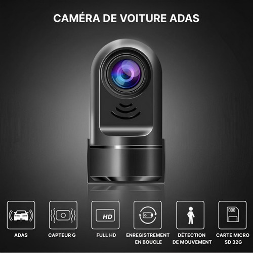 Nærbilde av intelligent dashcam med stemmekontroll og ADAS, viser skjerm og objektiv.