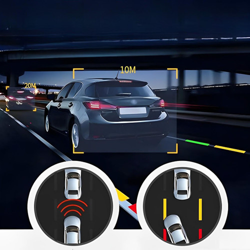 Bilde av dashcam-eske som fremhever AI-funksjoner, GPS og stemmestyring for bilovervåking.