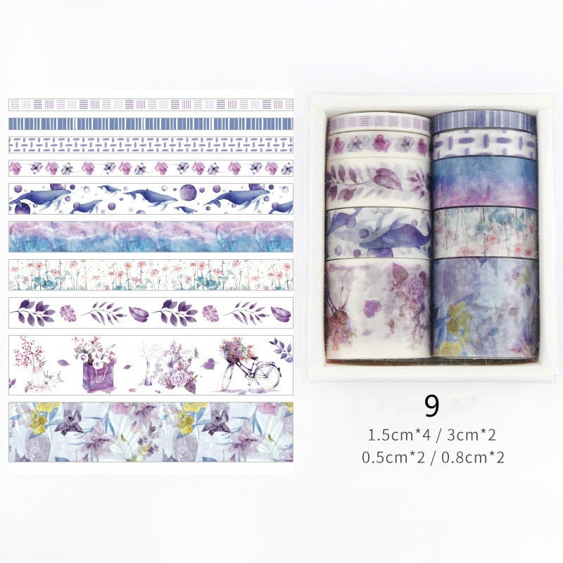 Dekorative Washi Tape-sett for kunst, håndverk og kreative DIY-prosjekter.