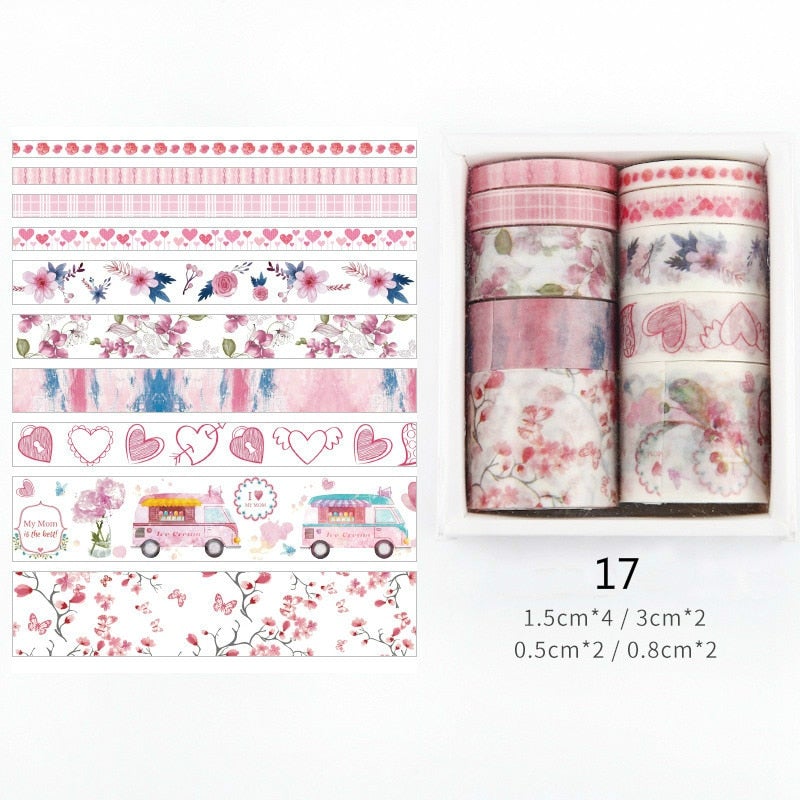Dekorativt Washi Tape-sett med naturtemaer for kreative DIY-prosjekter.