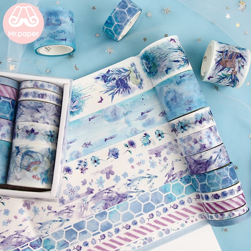 Washi Tape-sett med pastellfarger, utmerket for scrapbooking og planlegging.
