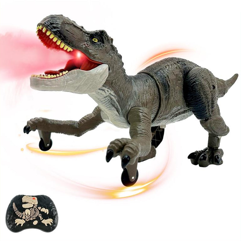 Nærbilde av fjernkontrollen for den interaktive dinosaurleken, med enkle knapper for barn.