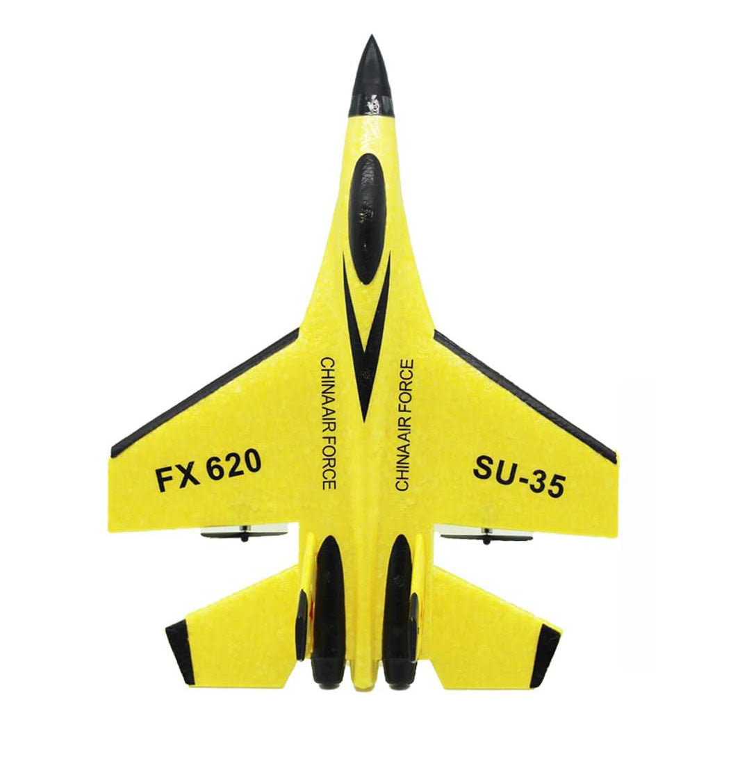 Sideprofil av det fjernstyrte flyet, fremhever enkel å fly-designet for alle aldre