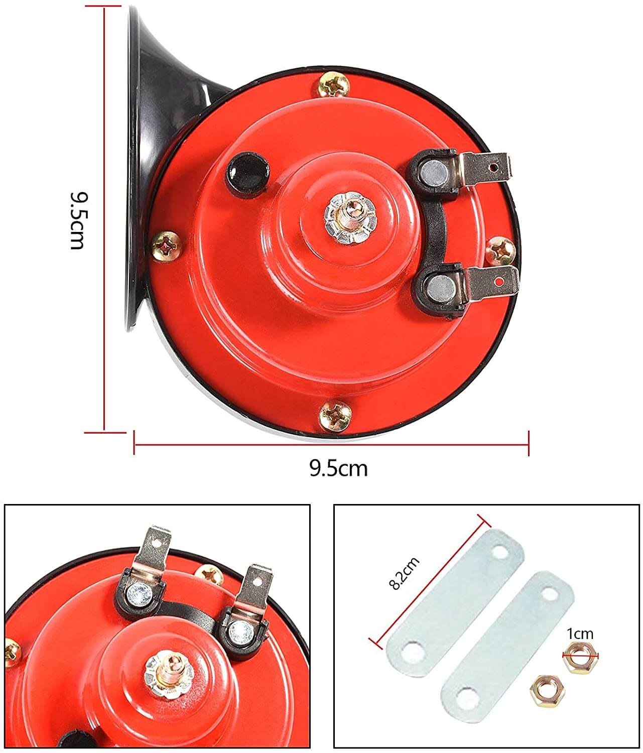 To kraftige 300DB elektriske sneglehorn, svart og kompakt design for biler og lastebiler