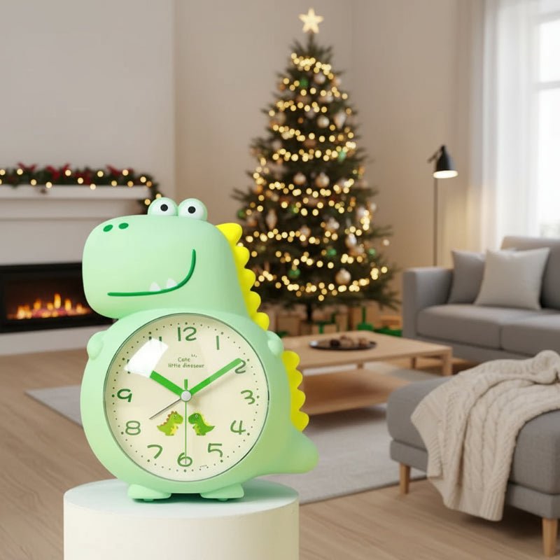 Unisex dinosaur vekkerklokke for barn med to alarmer, justerbart vekkelys, gaveidé.