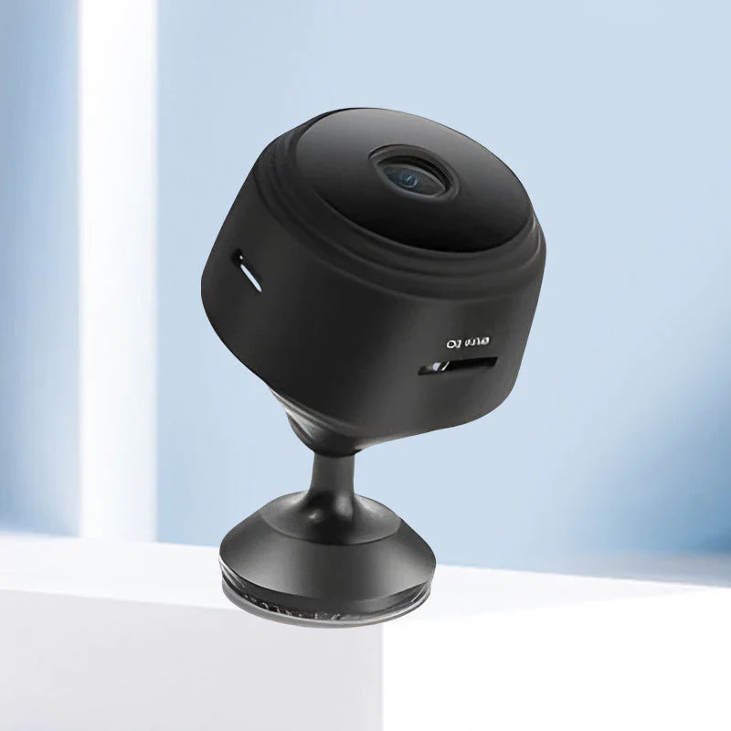 "Diskret 1080p WiFi mini kamera med magnetisk base og bred synsvinkel, enkelt å plassere på metalloverflater."