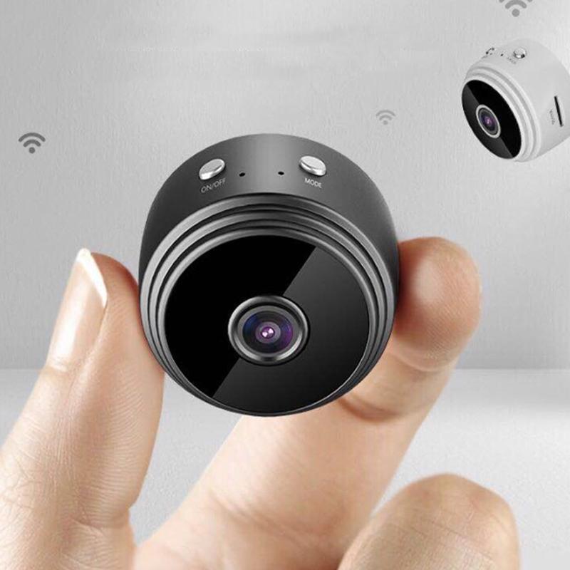 "Diskret 1080p WiFi mini kamera med magnetisk base og bred synsvinkel, enkelt å plassere på metalloverflater."