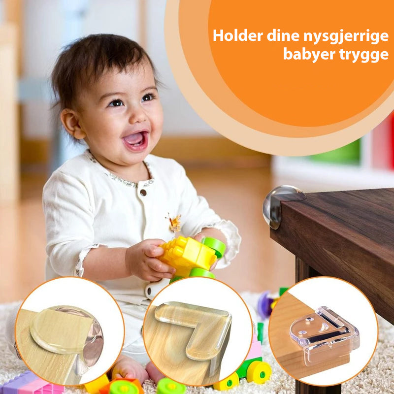 "Diskret gjennomsiktige hjørnebeskyttere av myk PVC for trygg lek, matcher møblene og beskytter mot skarpe kanter."