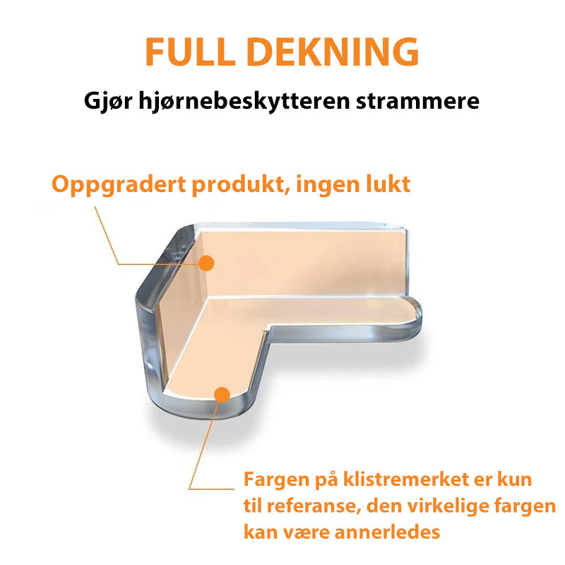 "Diskret gjennomsiktige hjørnebeskyttere av myk PVC for trygg lek, matcher møblene og beskytter mot skarpe kanter."
