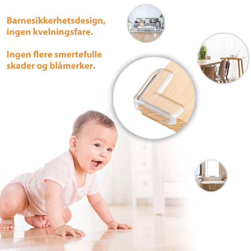 "Diskret gjennomsiktige hjørnebeskyttere av myk PVC for trygg lek, matcher møblene og beskytter mot skarpe kanter."