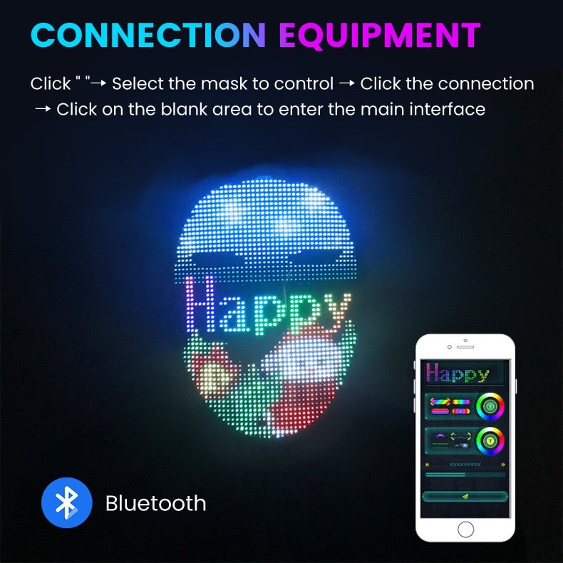 Halloween LED-maske i mørket med dynamiske lyseffekter, viser potensialet for digital DIY-dekor.