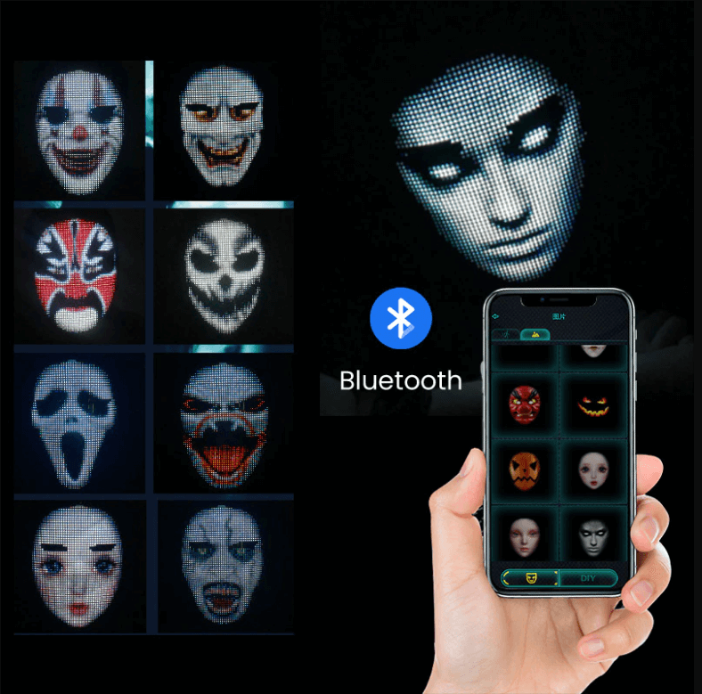 Enkel installasjon av DIY LED-maske med Bluetooth-app, trinn-for-trinn veiledning for rask oppsett.