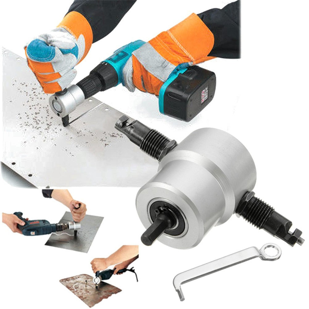 Robust metallskjæringsverktøy med dobbelt hode og ergonomisk design for komfortabel bruk.