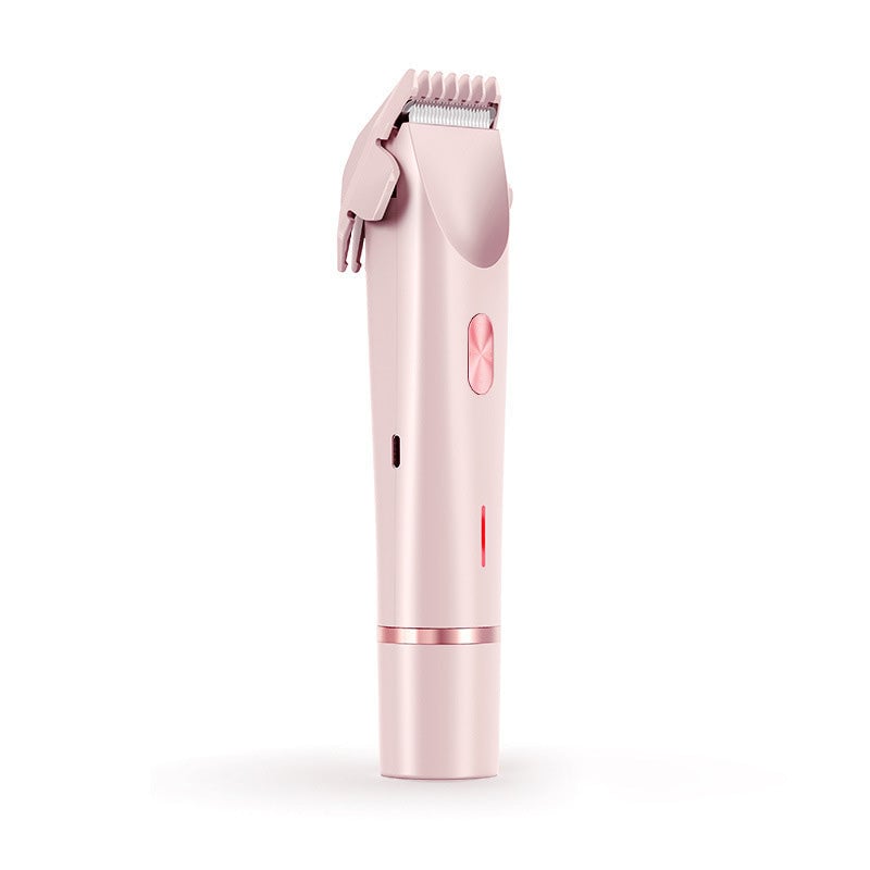 Dobbelthodet elektrisk hårtrimmer for kvinner, rosa, med skånsom presisjonsdesign for både korte og lange hår.