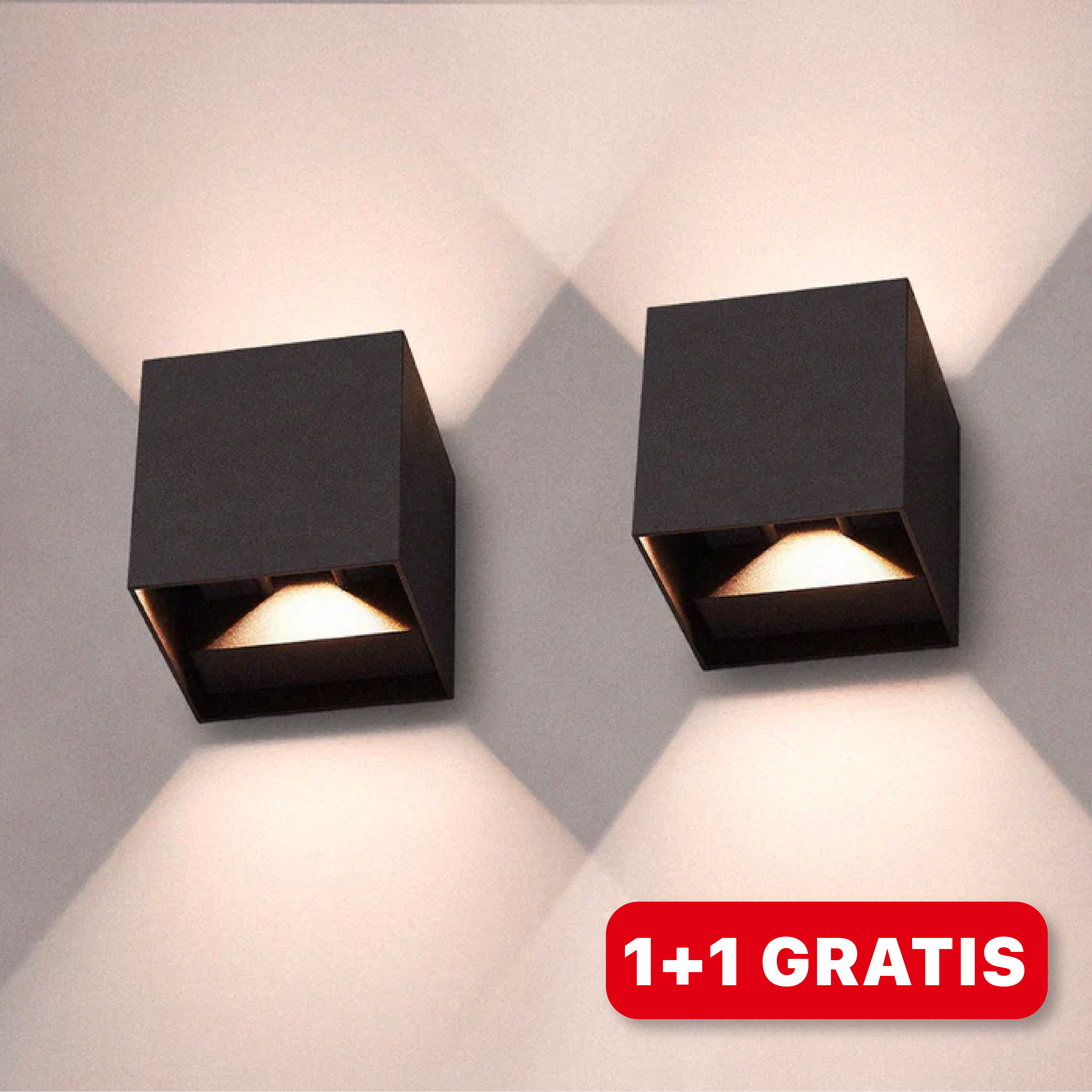 "Dobbeltsett av moderne LED-vegglamper i hvit og svart, justerbar lysstyrke, plassbesparende design, enkel installasjon"