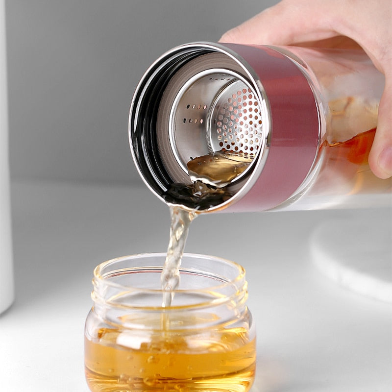 Svart teinfuserflaske i glass med dobbeltvegg, ideell for løste og reise.