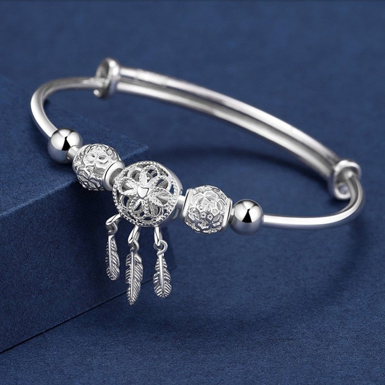Kvinners sølvarmbånd med drømmefanger-design, klassisk justerbar bangle i sterling sølv