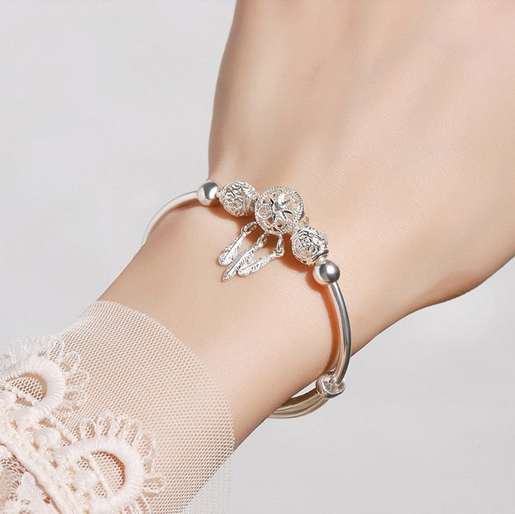 Enkel og elegant drømmefanger bangle, justerbart sølvarmbånd for kvinners håndledd